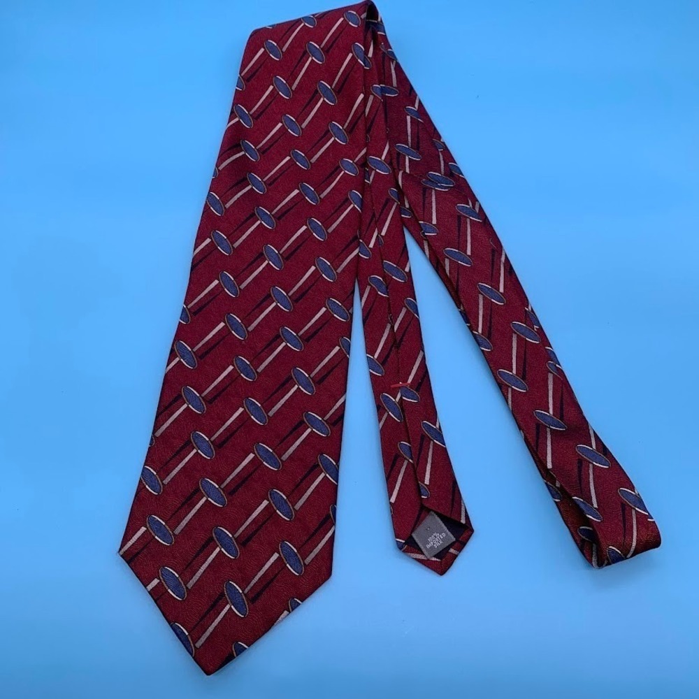 Vintage Gianfranco Ruffini Red Geometric Print Silk Men's Classic Neck Tie‎